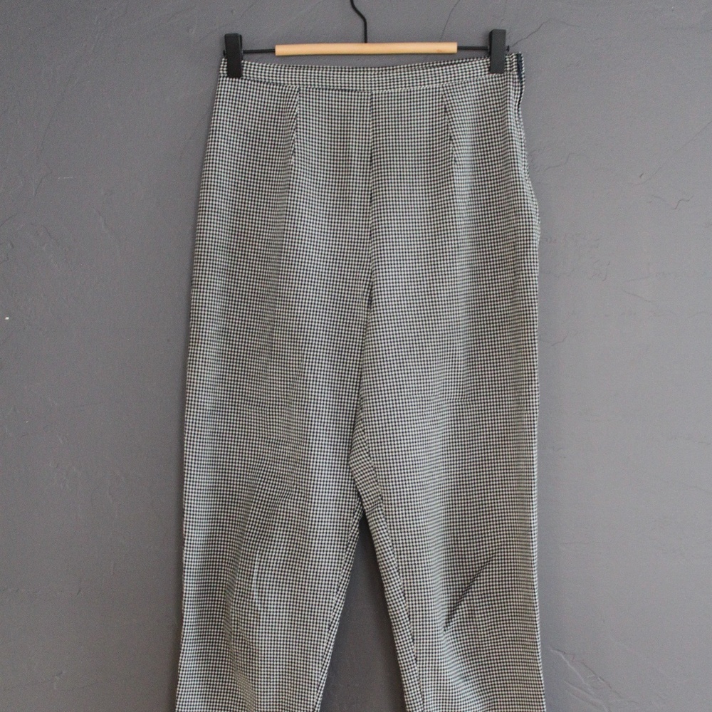 Black and white check cigarette trousers